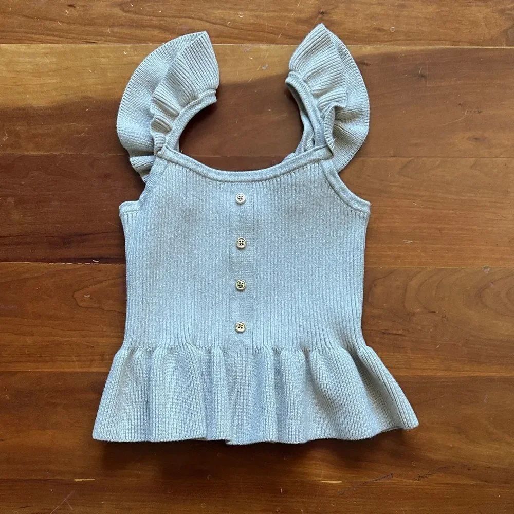 Janie and Jack Ruffled Knit Top - Light Gray